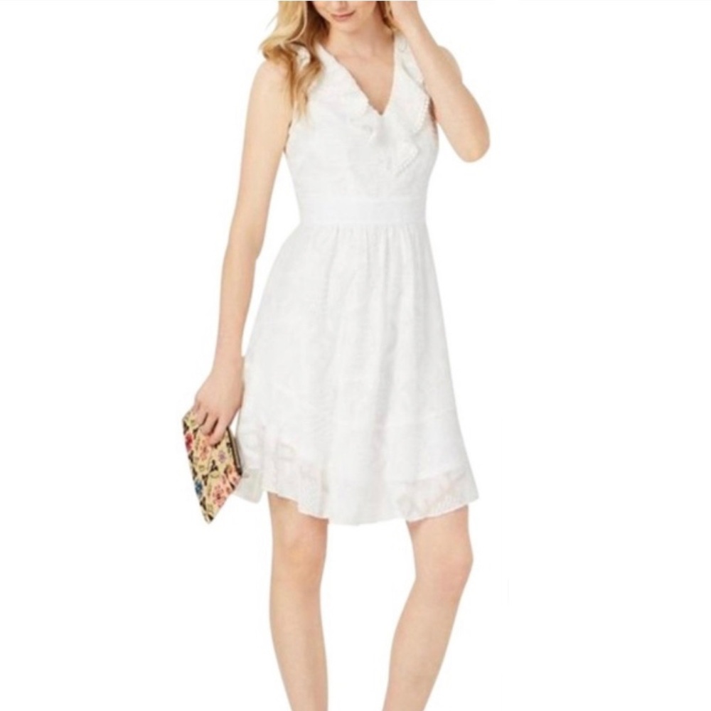 NWT Julia Jordan White Embroidered Ruffle Dress 10
